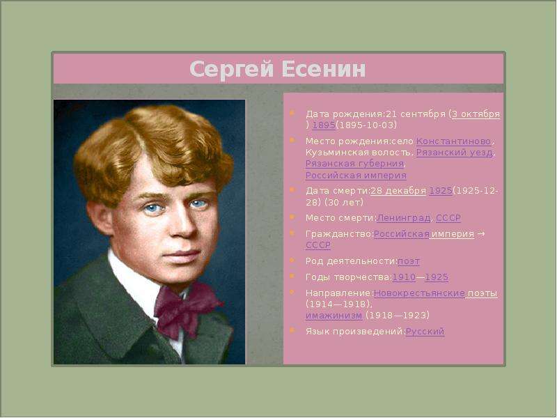Сергей Есенин Дата рождения