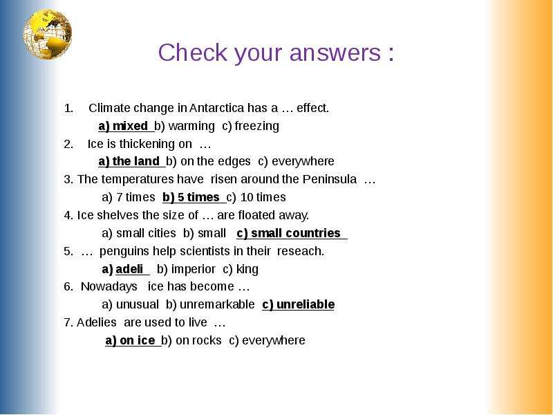 Check your answers . Climate