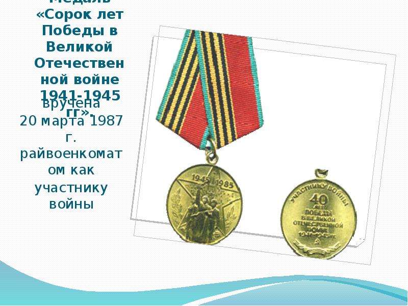 Медаль Сорок лет Победы в