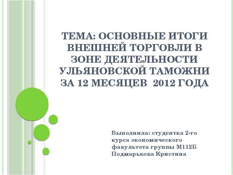 Презентация Основные итоги внешней торговли в зоне деятельности Ульяновской таможни за 12 месяцев 2012 года