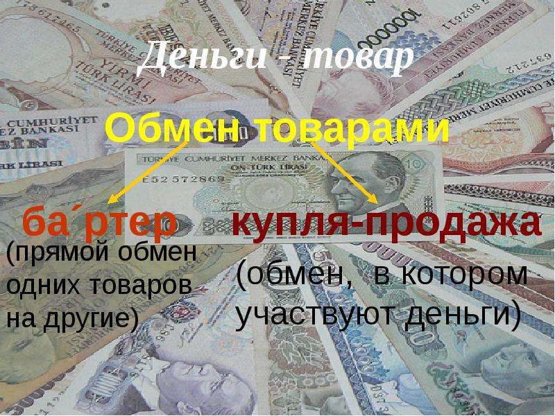 Деньги - товар Обмен товарами