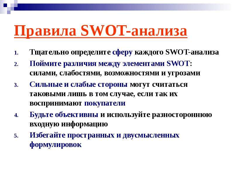 Правила SWOT-анализа