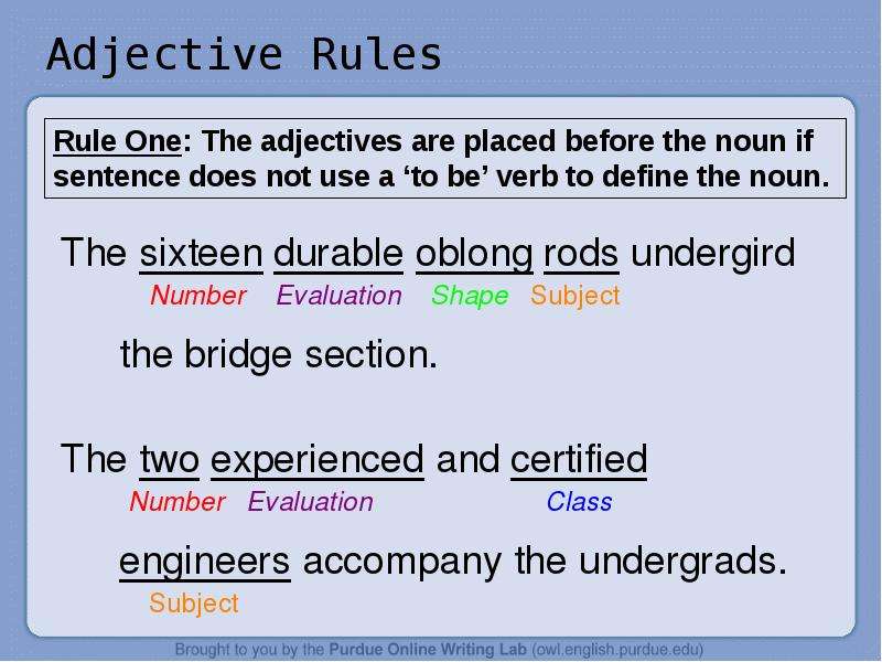 Adjective Rules The sixteen