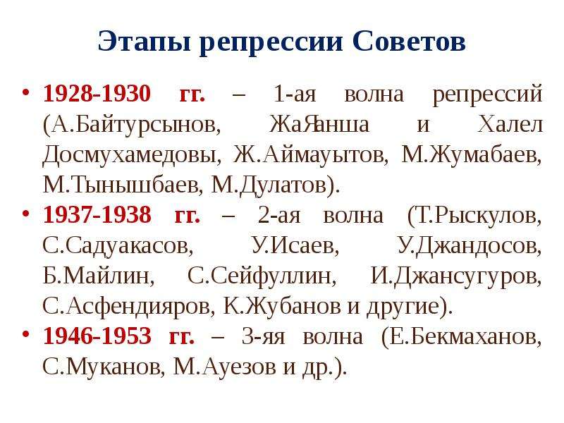 Этапы репрессии Советов - гг.