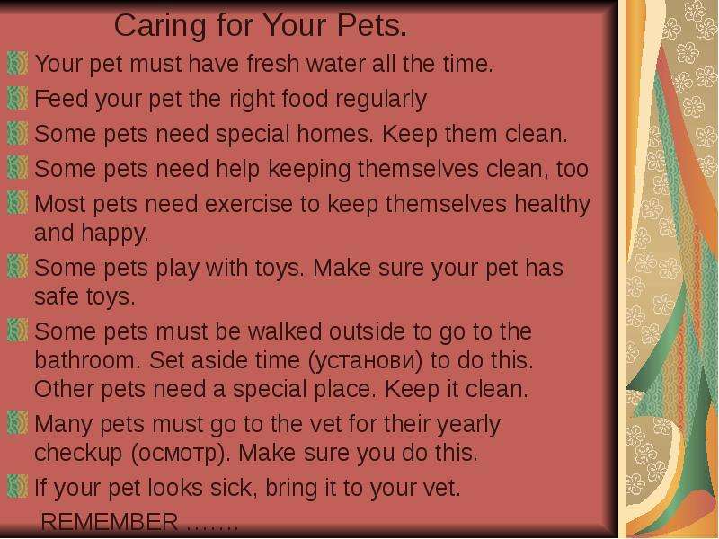 Caring for Your Pets. Your