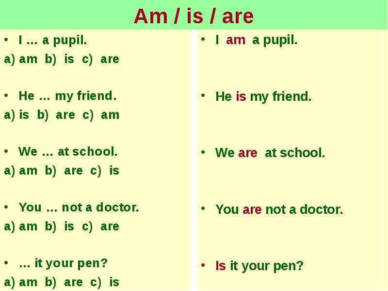 Am is are I a pupil. a am b