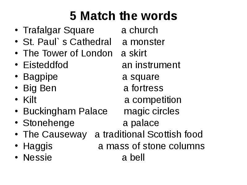 Match the words Trafalgar