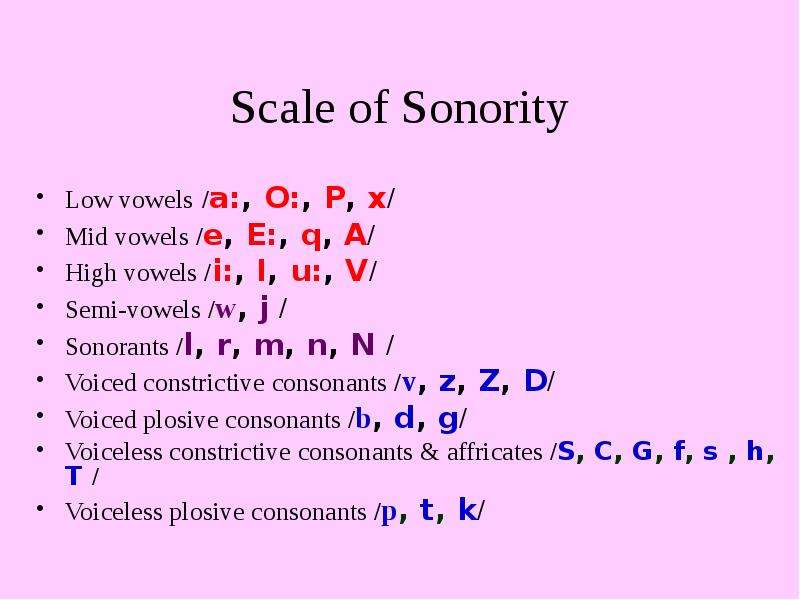 Scale of Sonority Low vowels