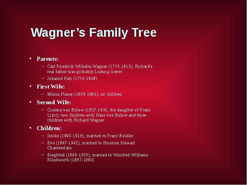 Wagner s Family Tree Parents