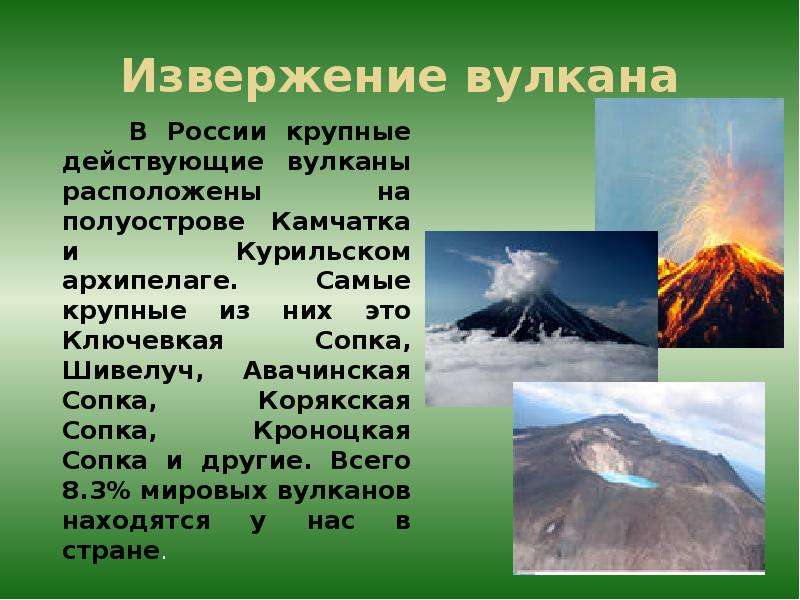 Извержение вулкана В России