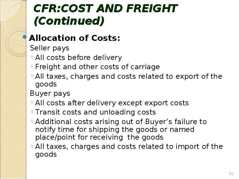 CFR COST AND FREIGHT