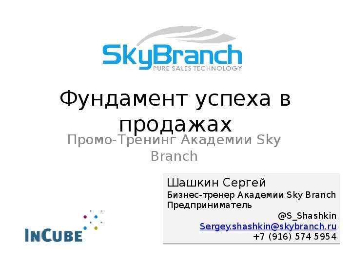 Презентация Фундамент успеха в продажах Промо-Тренинг Академии Sky Branch