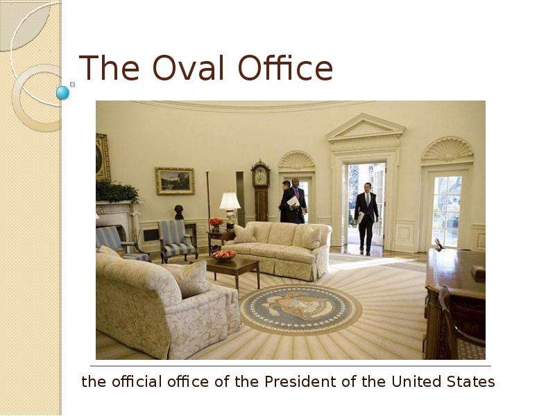 Презентация The Oval Office the official office of the President of the United States