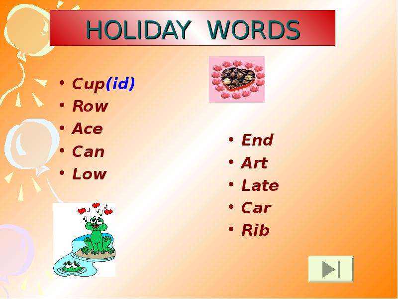 HOLIDAY WORDS Cup id Row Ace