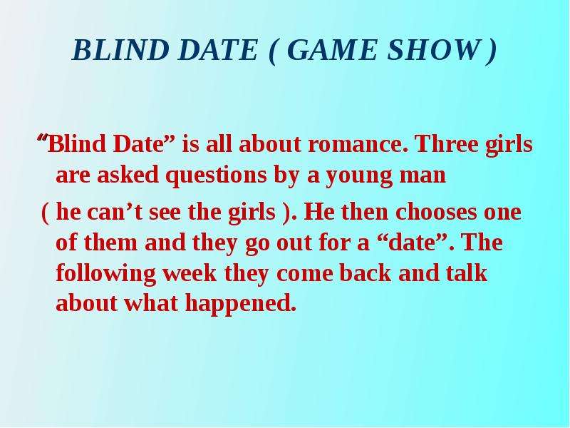 BLIND DATE GAME SHOW Blind