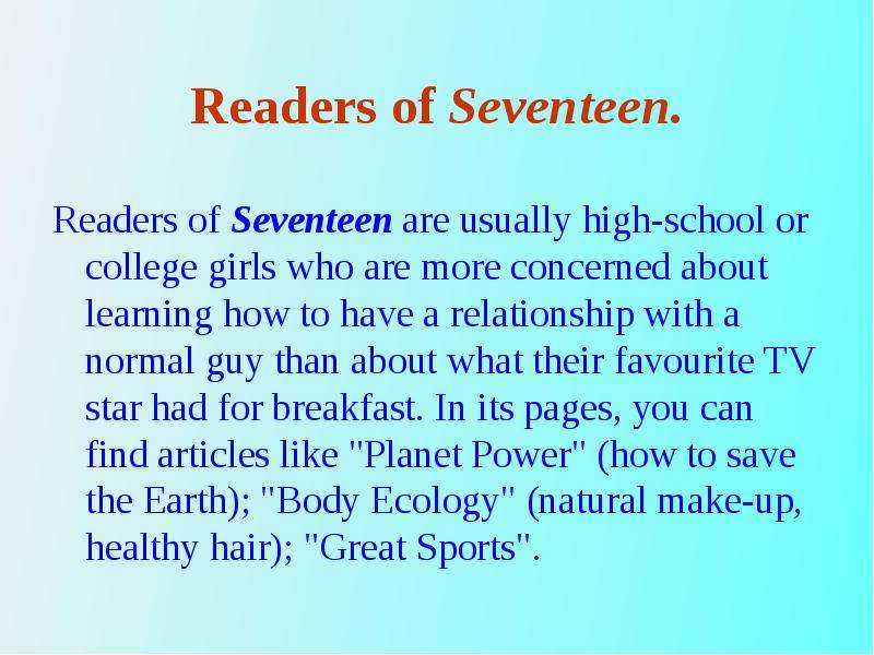 Readers of Seventeen. Readers