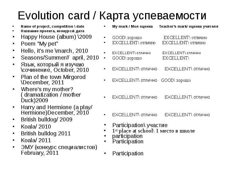 Evolution card Карта