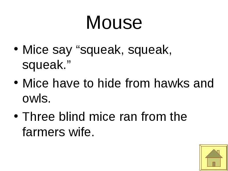 Mouse Mice say squeak,