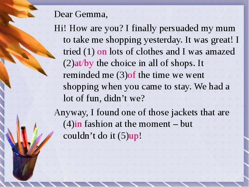 Dear Gemma, Dear Gemma, Hi!