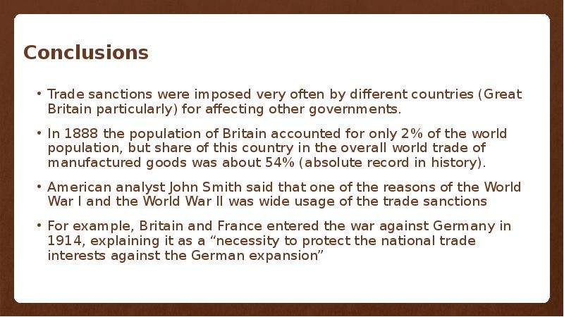 Conclusions Trade sanctions