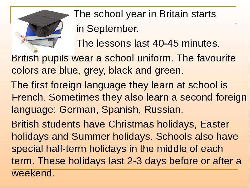 The school year in Britain