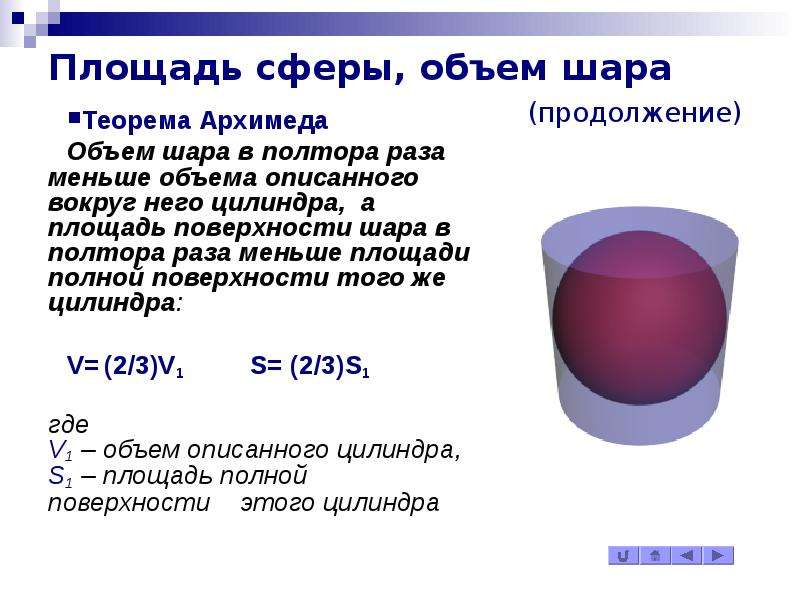 Площадь сферы, объем шара