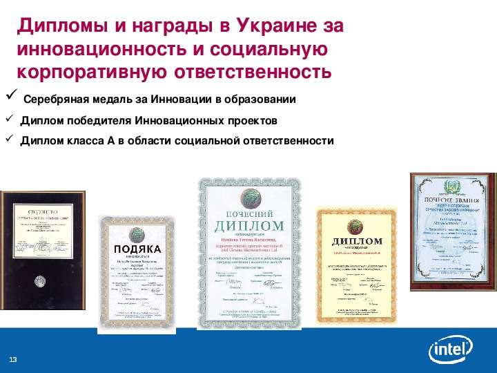 Дипломы и награды в Украине