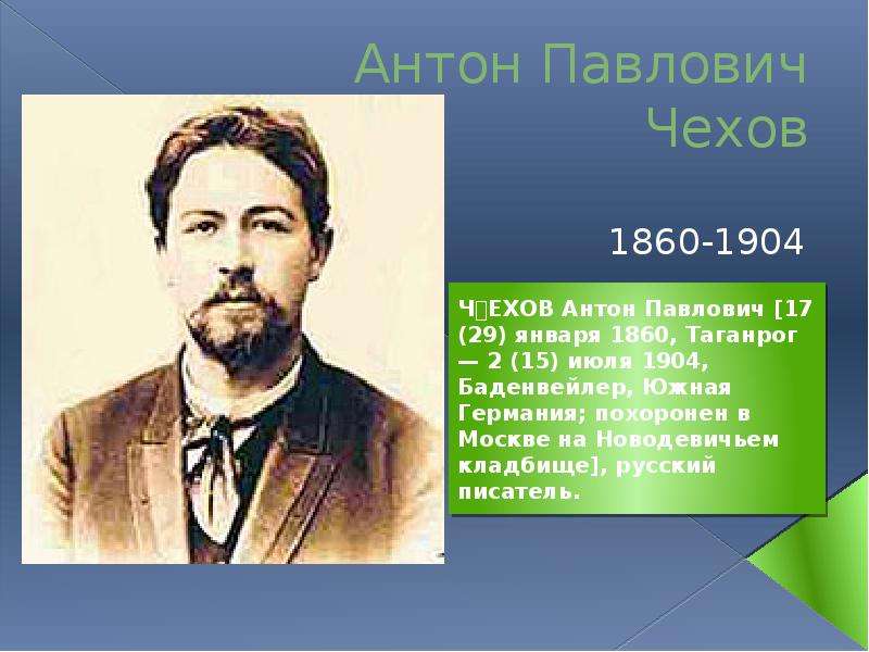 Презентация По литературе Антон Павлович Чехов 1860-1904