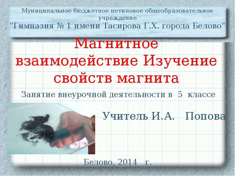 Презентация Магнитное взаимодействие Изучение свойств магнита Учитель И. А. Попова