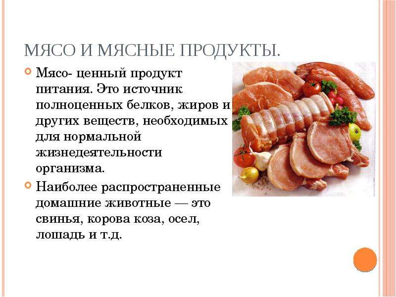 Презентация На тему Мясо и мясные продукты