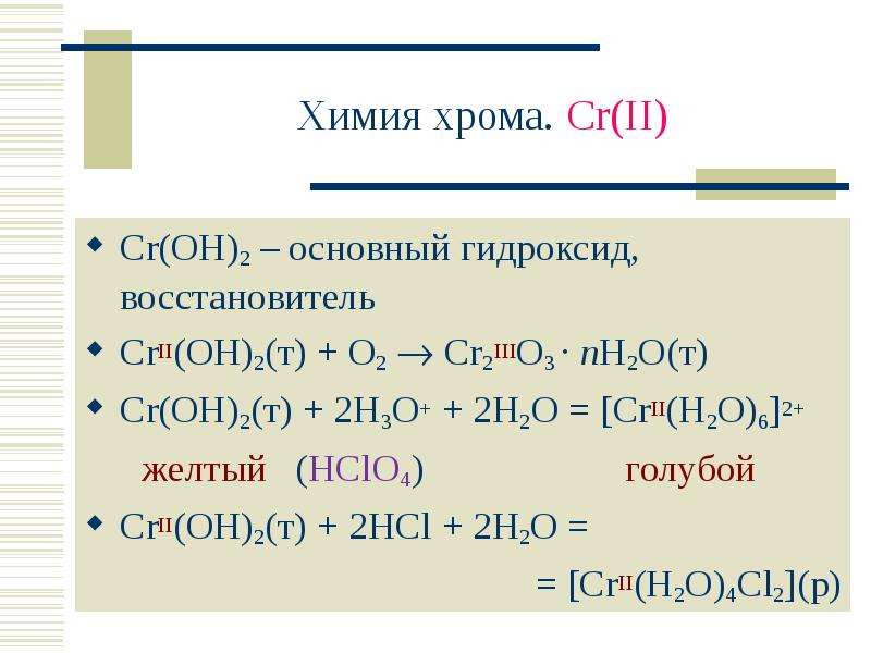 Химия хрома. Cr II Cr OH