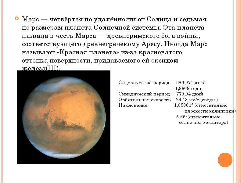 Марс четвёртая по удалённости