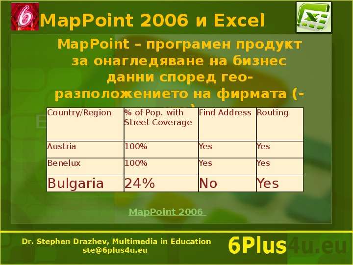 MapPoint и Excel