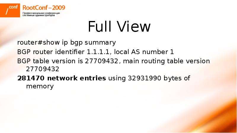 Full View router show ip bgp