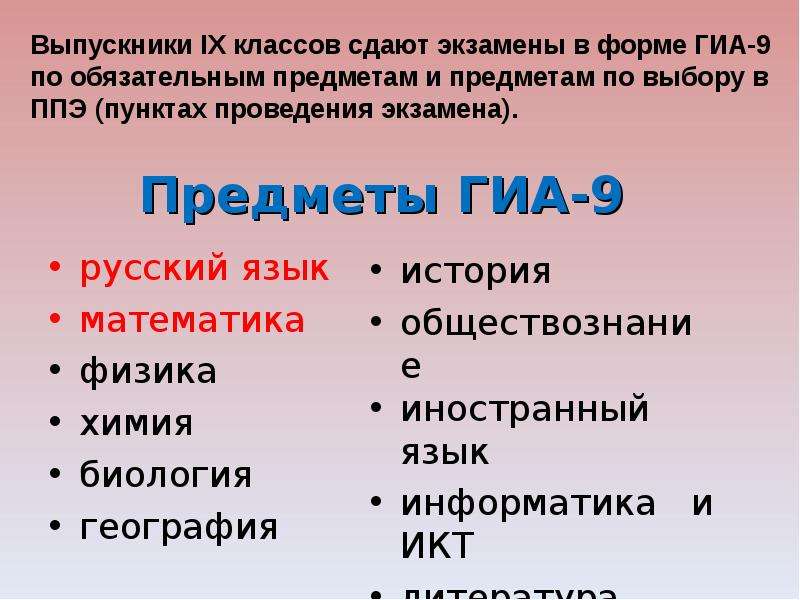 Предметы ГИА- русский язык