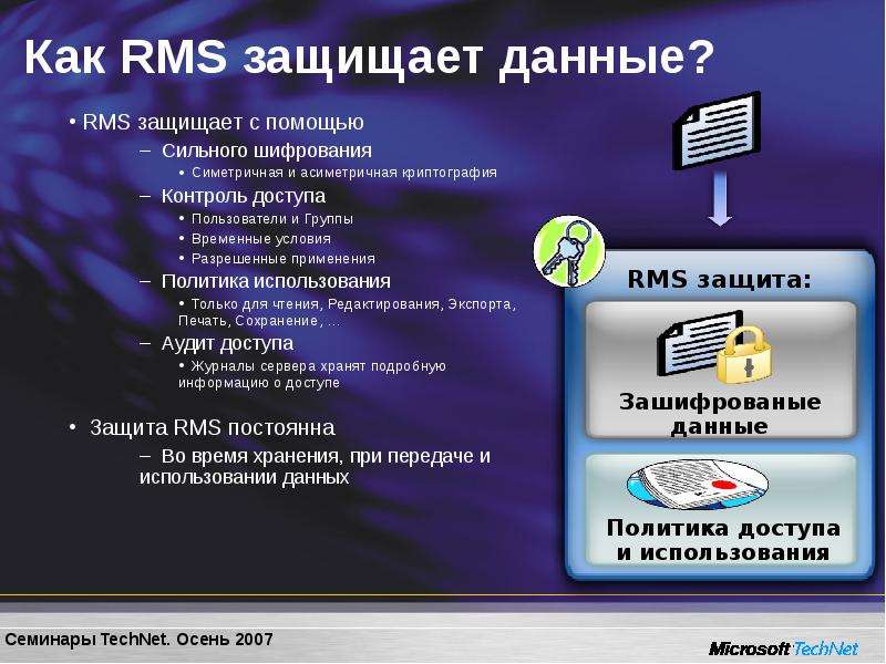 Как RMS защищает данные? RMS