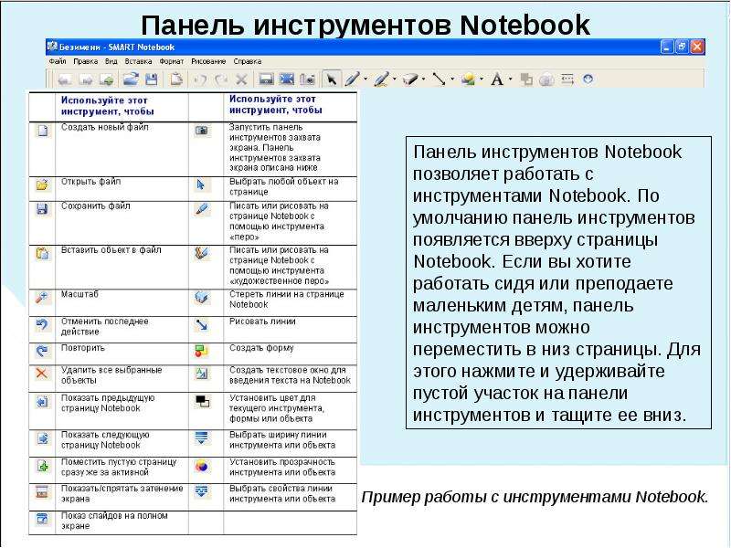 Панель инструментов Notebook
