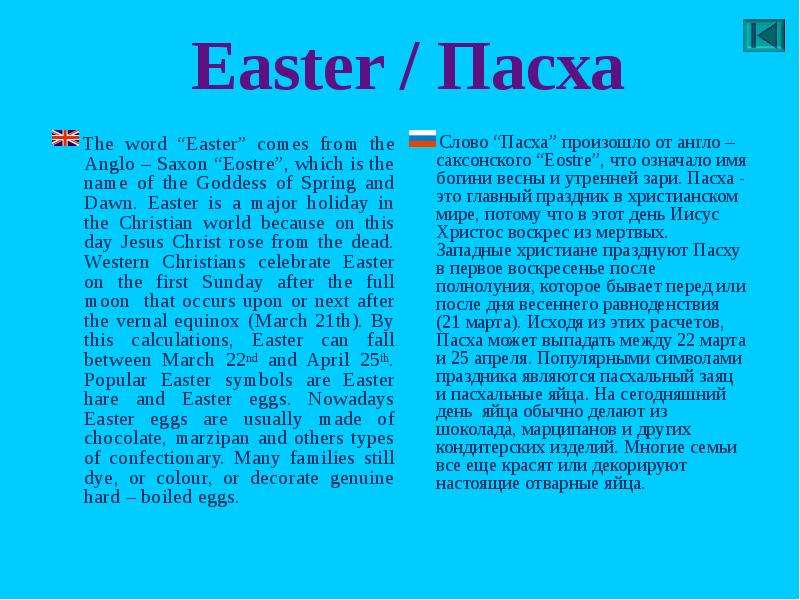 Easter Пасха Тhe word Easter