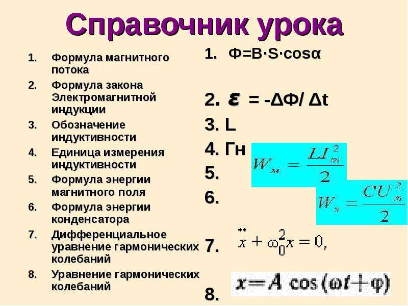 Справочник урока Формула