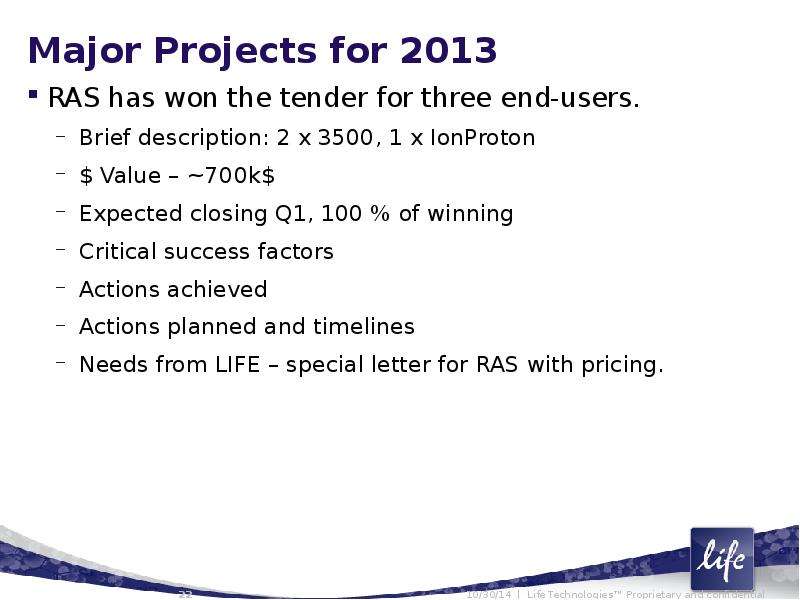 Major Projects for RAS has