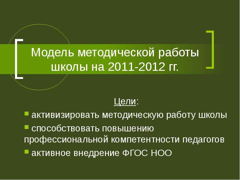 Презентация Модель методической работы школы на 2011-2012 гг. Цели: активизировать методическую работу школы способствовать повышению професс
