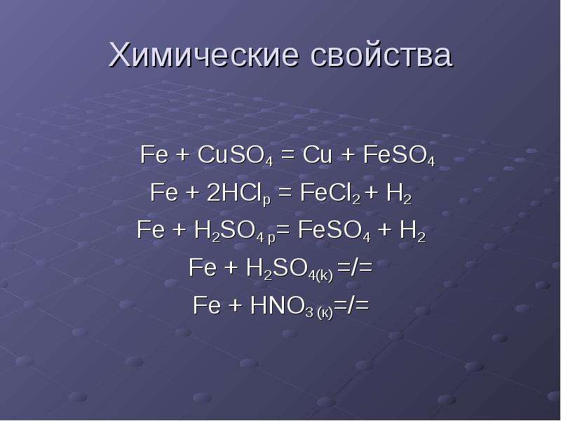Химические свойства Fe CuSO
