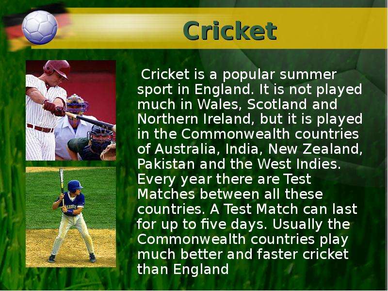 Cricket Cricket is a popular