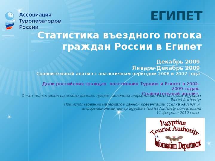 Презентация Статистика въездного потока граждан России в Египет ЕГИПЕТ