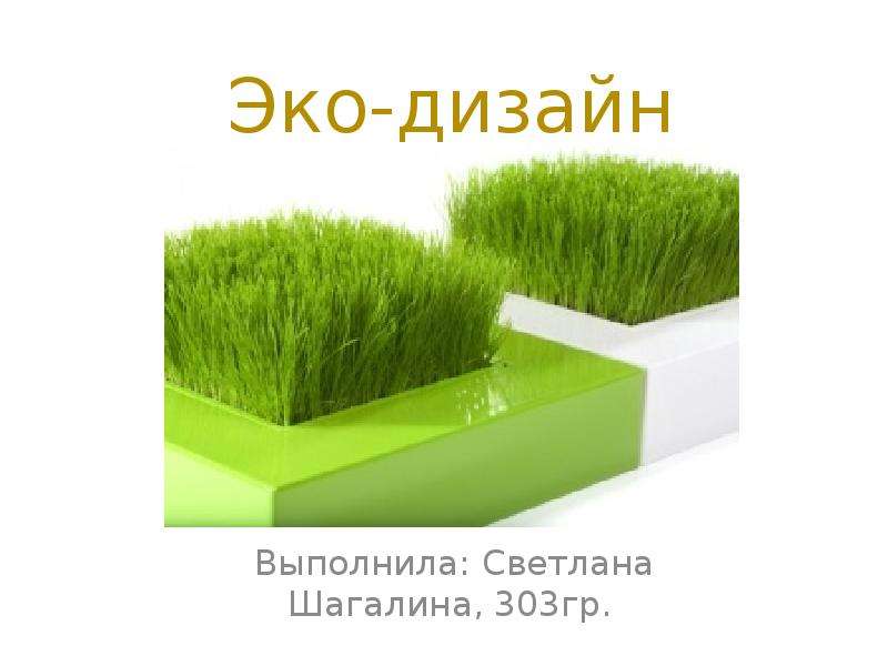 Презентация Эко-дизайн Выполнила: Светлана Шагалина, 303гр.