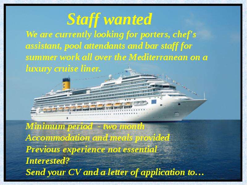 Staff wanted We are currently
