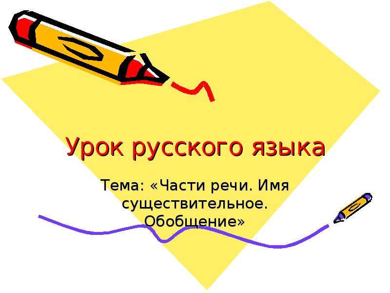 Презентация Урок русского языка Тема: «Части речи. Имя существительное. Обобщение»
