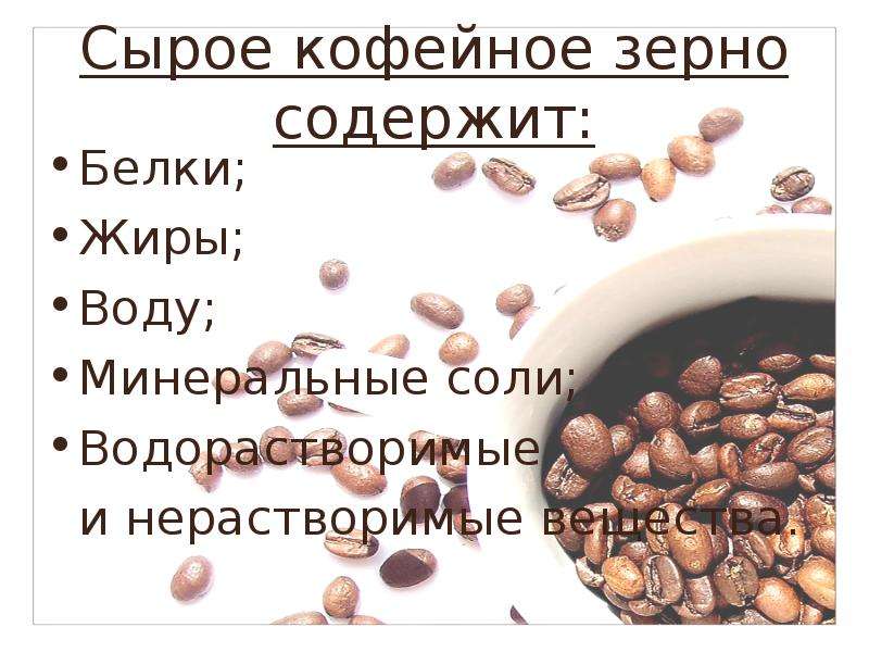Сырое кофейное зерно содержит