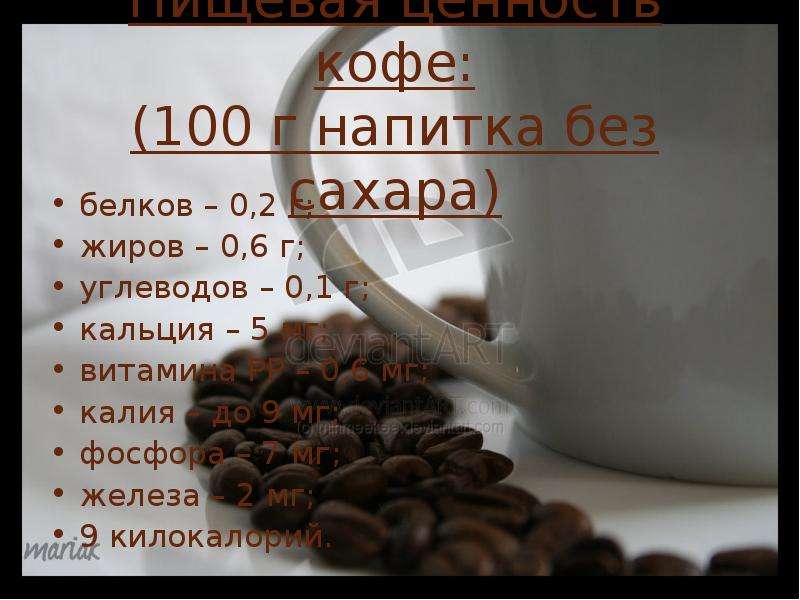Пищевая ценность кофе г