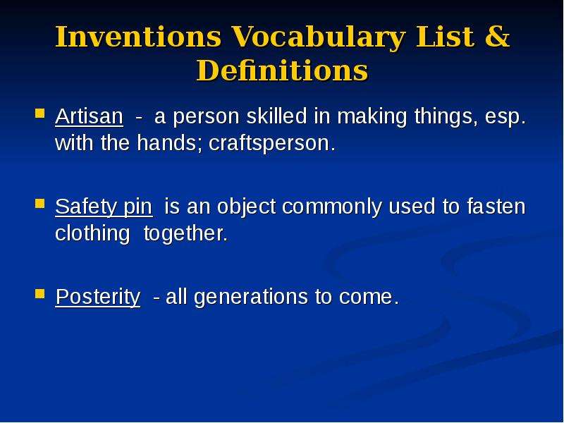 Inventions Vocabulary List
